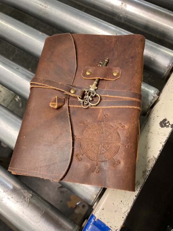 Photo 3 of C CUERO Compass Vintage Leather Journal Antique Handmade Bound Journal with Deckle Edge Paper Diary Leather Sketchbook Drawing Journal Notebook Great Gift Men & Women (6X8 Inch)