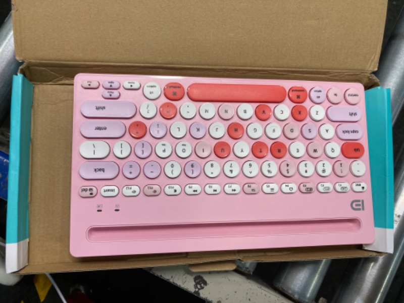 Photo 1 of HUO JI Wireless Keyboard Multi-Device, Bluetooth and 2.4G Dual Mode for iPad, Switch to 3 Devices for Tablet, PC, Smart TV, Cellphone, iOS Android Windows, Pink 2.4G+bluetooth, Pink