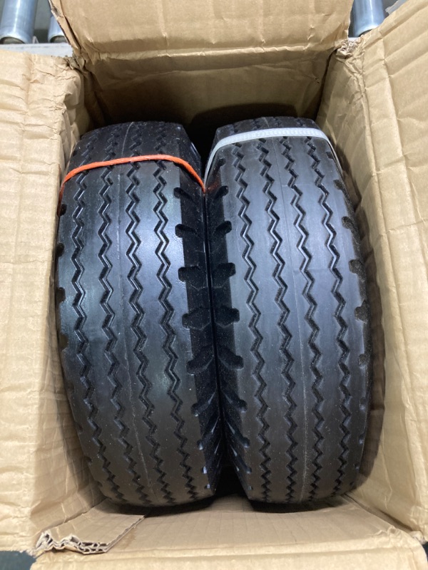 Photo 1 of 2-Pack 4.10/3.50-6" Flat Free Tire with Rim,13" Hand Truck Utility Universal Wheels, 3" Centered Hub with 5/8" Ball Bearings,w/Grease Fitting,410/350-6",410/350x6