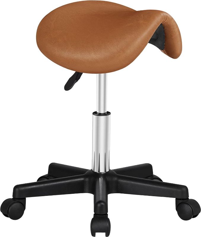 Photo 1 of Yaheetech Rolling Saddle Stool - Height Adjustable Swivel Hydraulic Salon Chair with Wheels & PU Leather for Massage Spa Tattoo Dental Facial Office Dentist Brown