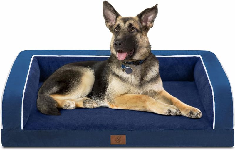 Photo 1 of XL Dog Bed, Rich Blue Dog Beds for Extra Large Dogs, Washable Dog Bed with Removale Bolsters, High Bolster Waterproof Dog Bed with Nonslip Bottom, Orthopedic Extra Large Dog Bed up to 100 lbs