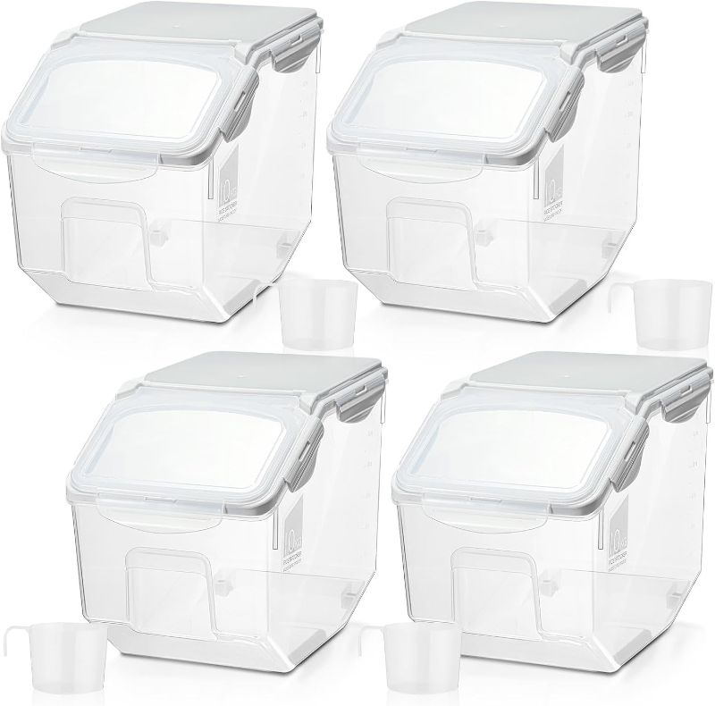 Photo 1 of 4 Pack Rice Storage Container Flour Storage Bin with Wheels White Plastic Airtight Lid Food Storage Boxes for Dog Pet Food Cereal Grain Dry Food (10 Liter / 20 lbs)