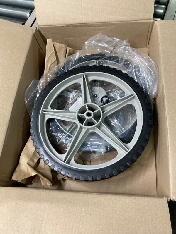 Photo 2 of 14 x 1.75" Spoked Plastic Wheel and Tire, 2.45" Offset Hub Length, 1/2" Axle Bore, for Lawn Mower Yard Cart Trolley Dolly Wheel Replacement, 2 Pack