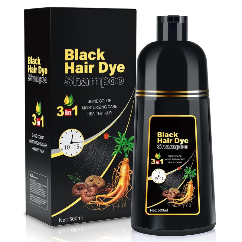 Photo 1 of JUANCHI Black Hair Dye Shampoo 3 in 1 for Gray Hair, Herbal Ingredients Shampoo Black Hair Dye for Women Men, Grey Coverage Shampoo 500ml (Black)
