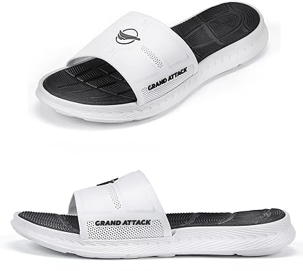 Photo 1 of Grand Attack Mens Slides Sandals With Soft Cushion,Flatform Open Toe Athletic Sandals Anti-Slip Slides Men for Beach Sport Shower Coach Water Indoor Outdoor Slippers
