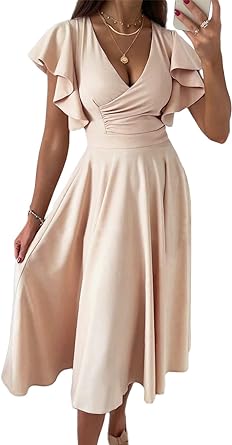 Photo 1 of Asvivid Wedding Guest Dresses for Women 2023 Summer V Neck Midi Rehearsal Dinner Long Dress