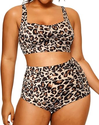 Photo 1 of Daci Women Plus Size High Waisted Bikini Two Piece Tummy Control Swimsuits Twist Front Retro Bathing Suits with Ruched Bottom 18 plus
