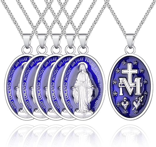 Photo 1 of 12pcs Oval Enamel Our Lady Virgin Mary Saint Miraculous Medal Floral Rosary Pendant Necklace