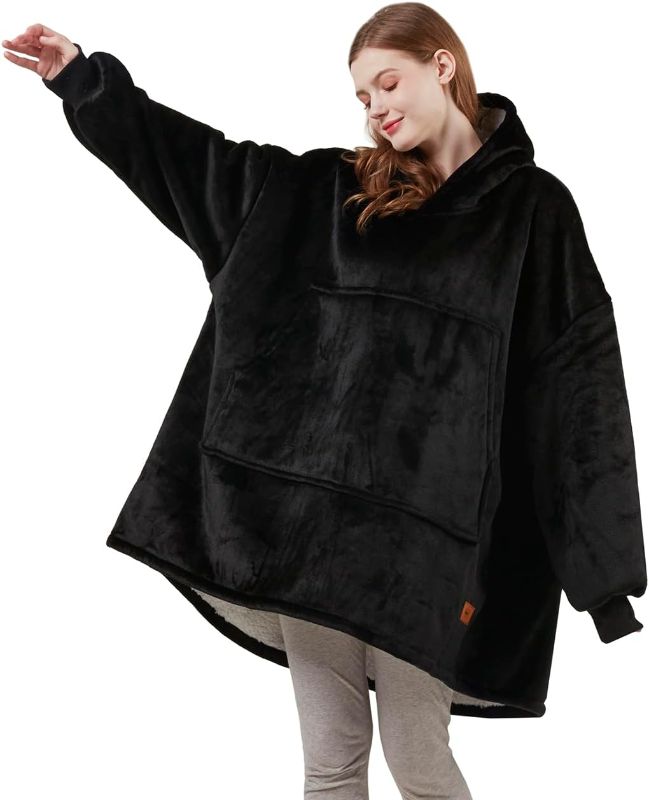 Photo 1 of Degrees of Comfort Wearable Blanket Hoodie For Women Adults, Cozy Oversized And Warm Sherpa Lined Sweatshirt Blankets, Black, 38x32 Inch
