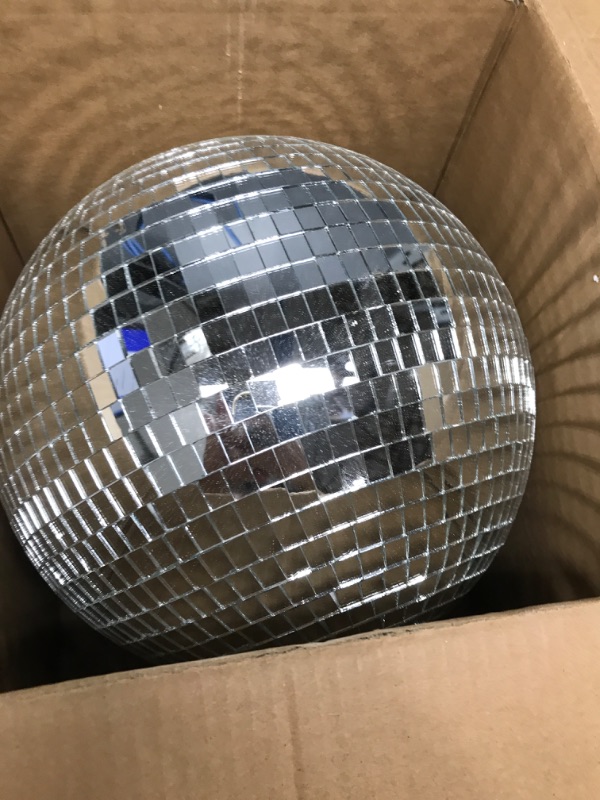 Photo 2 of 12" Mirror Disco Ball - Large Fun Silver Hanging Party Mirror Decor Ball - Big Hanging Ball Decor for DJ Club Stage Bar Party Wedding Christmas Holiday Decoration 12 inches