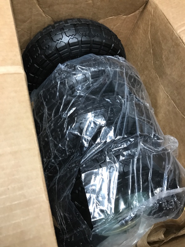 Photo 2 of 10" Flat Free Tires Solid Rubber Tyre Wheels?4.10/3.50-4 Air Less Tires Wheels with 5/8" Center Bearings?for Hand Truck/Trolley/Garden Utility Wagon Cart/Lawn Mower/Wheelbarrow/Generator?4 Pack, Black 12.4 Pounds Black