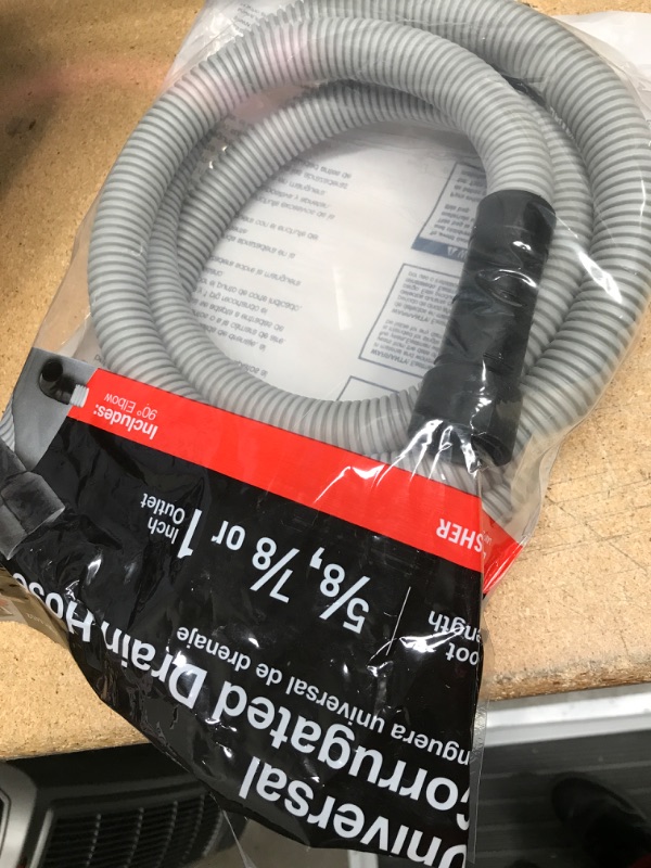 Photo 2 of 6' Dishwasher Corrugated Discharge Hose -- Universal Fit 5/8" or 7/8" Drain Outlet -- 89 Degree Rubber Elbow End, 72" Length
