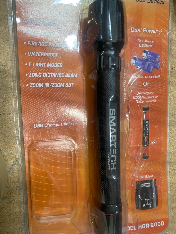 Photo 1 of Smartech Guardian Rechargeable 2000 Lumen LED Tactical Flashlights with 9000mAh USB Power Bank, Super Bright 5 Modes (Strobe, SOS) for Emergency, Zoomable, Waterproof, Lightweight Handheld 2000 Lumen / 9000 mAh HGR-2000