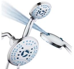 Photo 1 of 50-Spray Patterns 2.5 GPM 7 in. Wall Mount Dual Shower Heads and Handheld Shower Head Antimicrobial in Chrome
