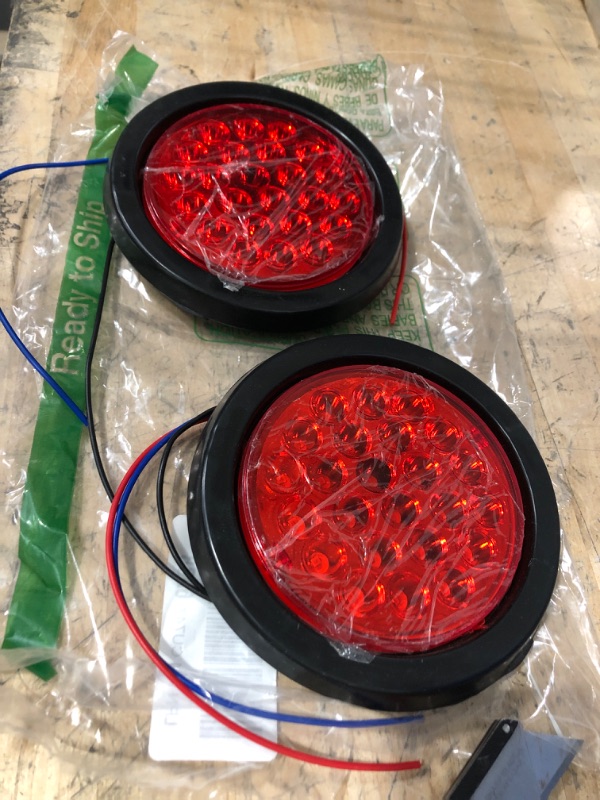 Photo 2 of AutoSmart 4" Round LED Stop Turn Tail Light Includes Pair Light Red Lens, Grommet, Plug For Truck Trailer