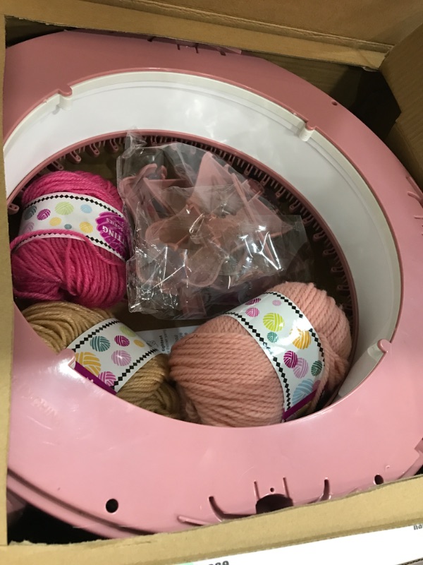 Photo 2 of 48 Needles Knitting Machines with Row Counter, Smart Knitting Round Loom for Adults/Kids, Knitting Board Rotating Double Knit Loom Machine Kits Pink White 48 Needles