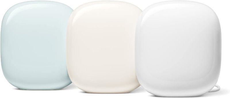 Photo 1 of Google Nest WiFi Pro - 6E - Reliable Wi-Fi System with Fast Speed and Whole Home Coverage - Mesh Wi-Fi Router - 3 Pack - Snow, Linen, Fog
