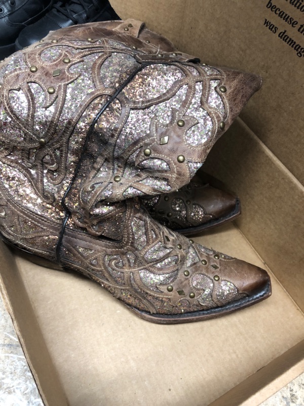 Photo 1 of WOMENS GLITTER LEATHER  COWBOY BOOTS BROWN  SIZE 11M 