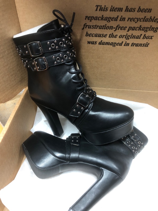 Photo 1 of BLACK HEELED ANKLE BOOTS WITH BUCKLES 5 1/2