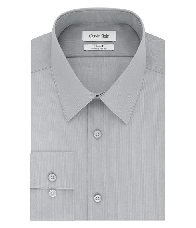 Photo 1 of Calvin Klein Men's Dress Shirts Slim Fit Non Iron Solid (Cement) Men's Long Sleeve Button up