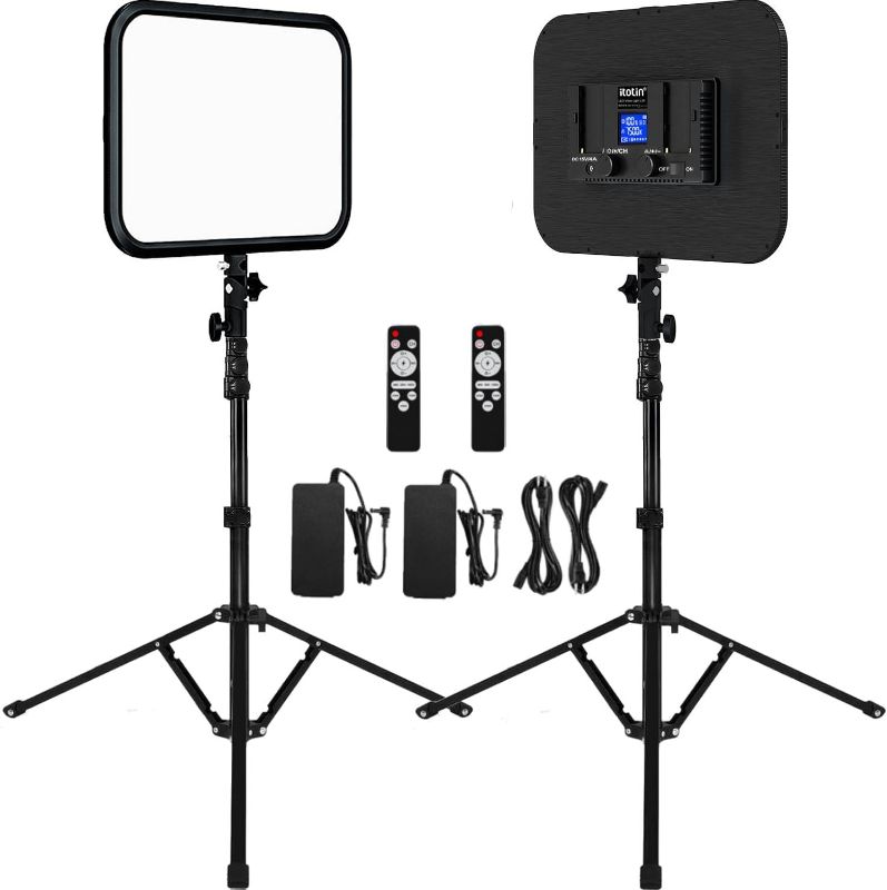 Photo 1 of LED Video Lighting Kit 2 Pack, 45W LED Video Light Panel Studio Photography Light with 70.8" Tripod, Bi-Color 3200K–7500K, 8 Scene Lighting Effects, for Photography, Live Streaming, Video Conferencing LD-P600