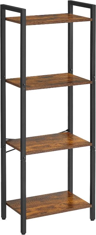 Photo 1 of 4-Tier Industrial Style Rustic Brown and Black Narrow Bookcase for Small Spaces