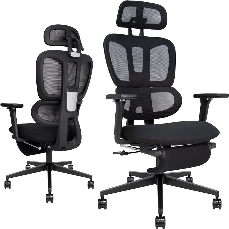 Photo 1 of ****UNKNOWN IF COMPLETE***********
H HONSIT Big and Tall Mesh Office Chair with Footrest, Ergonomic Multifunctional Lumbar Support, Adjustable Armrests and Headrest, Ideal for Heavy People, Black
