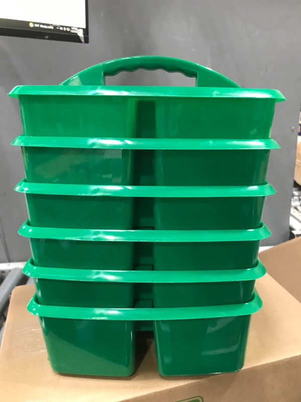 Photo 2 of Teacher Created Resources Green Portable Plastic Storage Caddy 6-Pack for Classrooms, Kids Room, and Office Organization, 3 Compartment