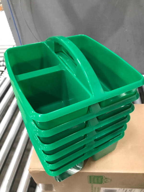 Photo 3 of Teacher Created Resources Green Portable Plastic Storage Caddy 6-Pack for Classrooms, Kids Room, and Office Organization, 3 Compartment