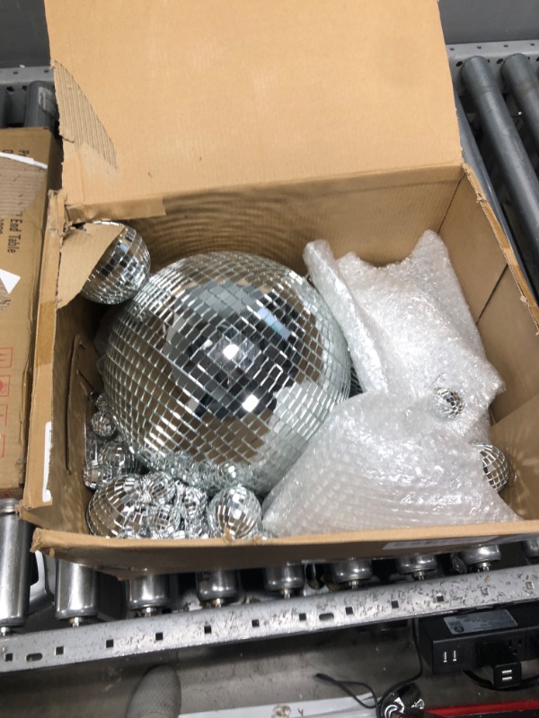 Photo 2 of 40 Pack Mirror Disco Ball in Variety Silver Hanging Glass Mirror Ball Light Ball with String Disco Hanging Ornament for Club Stage Bar Birthday 70s Party Decoration (10/ 6/ 3/ 2/ 1.2 Inch)