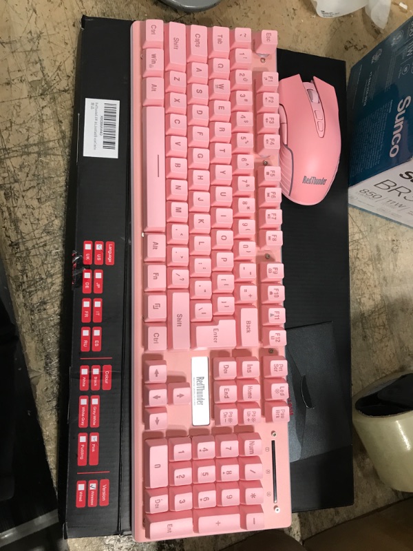 Photo 2 of RedThunder K10 Wireless Gaming Keyboard and Mouse Combo, LED Backlit Rechargeable 3800mAh Battery, Mechanical Feel Anti-ghosting Keyboard + 7D 3200DPI Mice for PC Gamer (Pink)
