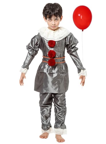 Photo 1 of Deluxe PennywIse Costume - Scary Clown Halloween Cosplay Costume for Kid Boys (M)