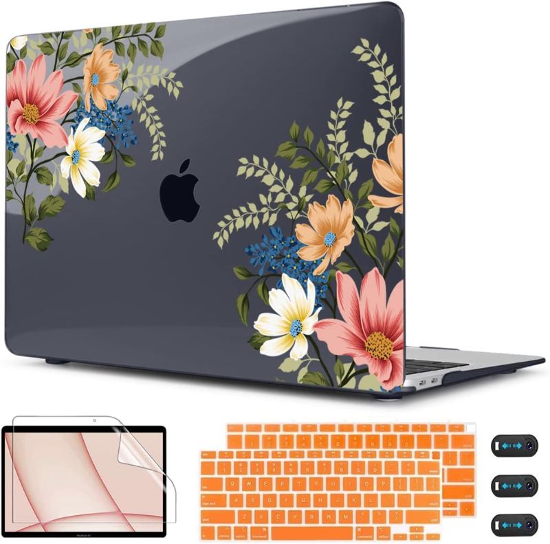 Photo 1 of CISSOOK for MacBook Air 13 inch Case 2021 2020 2019 2018 Release M1 A2337 A2179 A1932 Model, Floral Hard Shell Case with Keyboard Cover Screen Protector for MacBook Air 13 with Touch ID, Retro Flower
