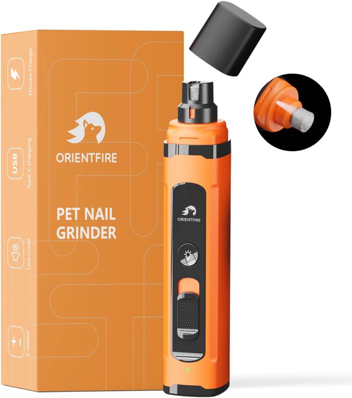 Photo 1 of orientfire Dog Nail Grinder Quiet (45db), Professional 2 Speed Electric Pet Nail Trimmer Clipper with LED Lights for Small Dogs, Cats, Low Noise Painless Grooming Tool with 2 Grinding Wheels
