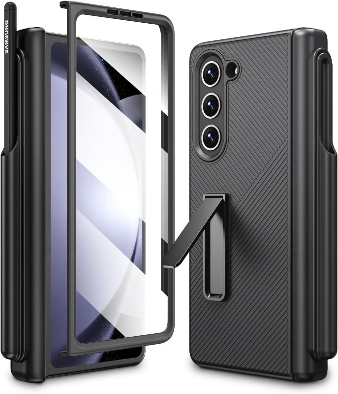 Photo 1 of Caka for Galaxy Fold 5 Case, Z Fold 5 Case [Detachable S Pen Holder] [Screen Protector] [Hidden Kickstand] [Hinge Protection] [Heavy Duty Protective] Rugged Phone for Samsung Galaxy Z Fold 5 - Black
