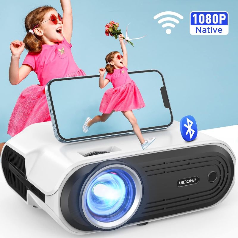 Photo 1 of VIDOKA WiFi Bluetooth Projector, 8000L Native 1080P HD Projector for Home and Outdoor, Support Wireless Mirroring for iPhone/iPad and Samsung, One Click Zoom Video, Compatible w/ TV Stick/Laptop/PC
