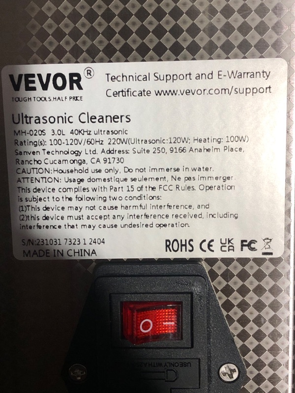 Photo 5 of * importnat * see clerk notes *
VEVOR Professional Ultrasonic Cleaner, Easy to Use with Digital Timer 