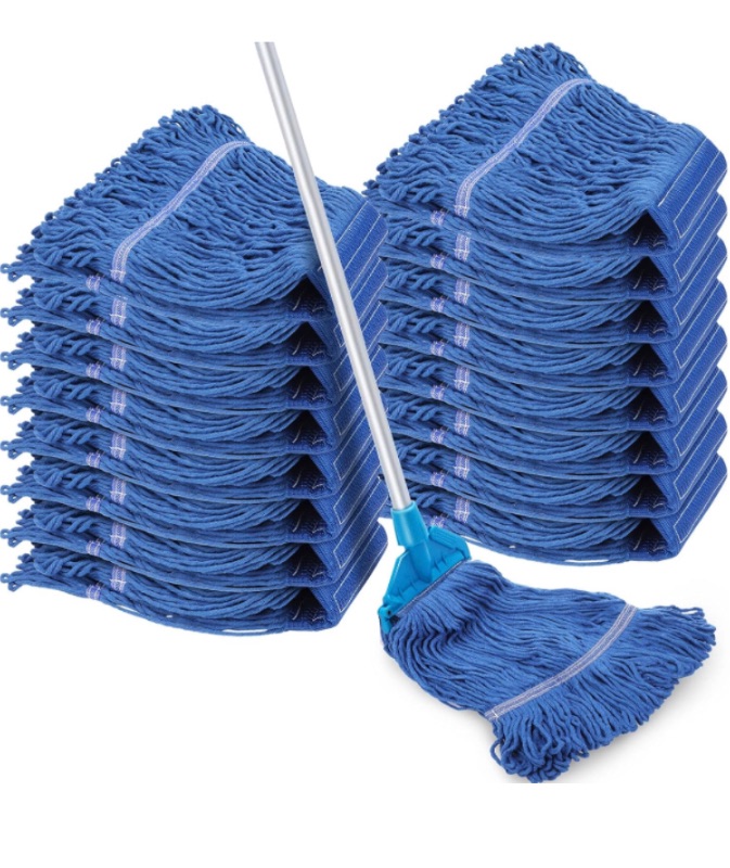 Photo 1 of 16 Pack Commercial Mop Head Replacements Looped End Wet Mop Head Heavy Duty Mop Heads Cotton String Mops Blue Industrial Cleaning Mop Head Refills for Commercial Industrial Home Cleaning