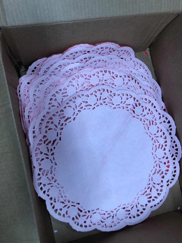 Photo 2 of 100 Pcs 14 Inch Doilies Paper Doilies Round Lace Paper Doilies Disposable Foil Lace Paper Doilies Placemats Doily Paper Pad Paper Placemats for Cakes Crafts Party Weddings Tableware Decor (Pink)