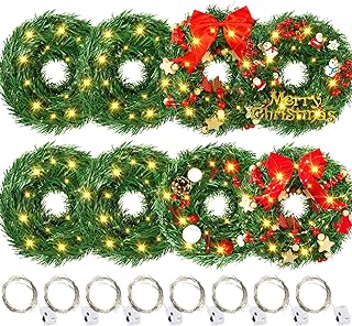 Photo 1 of 16 Pcs Lighted 289 Feet Christmas Prelit Garlands LED Artificial Garlands Decoration Includes Greenery Pine Garland 640 LED Warm White String Lights for Christmas Tree Holiday Party Wedding
