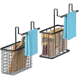 Photo 1 of  Over The Cabinet Door Organizer, Kitchen Cabinet Organizer for Cutting Boards with Towel Bars Hanging Baskets for Foils, Metal Storage Holder Rack for Kitchen Bathroom Pantry
