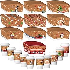 Photo 1 of 240 Pcs Christmas Coffee Cup Sleeves Disposable Corrugated Holiday Tea Cup Sleeves Double Layer Heat Insulated Christmas Cup Jacket for Home Office Xmas Party Hot Cold Beverage Supplies(Kraft)
