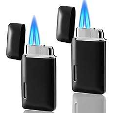 Photo 1 of 2 Pack Mini Torch Lighter Butane Refillable, Double Flame Butane Lighter with Visible Window, Adjustable Jet Lighter, Great Gifts for Men and Women, Without Gas (Black)
