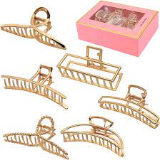 Photo 1 of 6 Pack Large Metal Hair Claw Clips - 4 Inch Big gold hair clips,Perfect Jaw hair clamps for Women and Thinner,Thick hair styling,Strong Hold Hair,Fashion Hair Accessories (Style 1)
