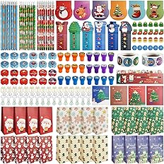 Photo 1 of 266 Pcs Christmas Stationery Party Favors Bulk Xmas Classroom Exchange Gifts Class Reward Prizes With Notebooks Pencils Sharpener Erasers Stickers Stamps for Kids Party Supplies
