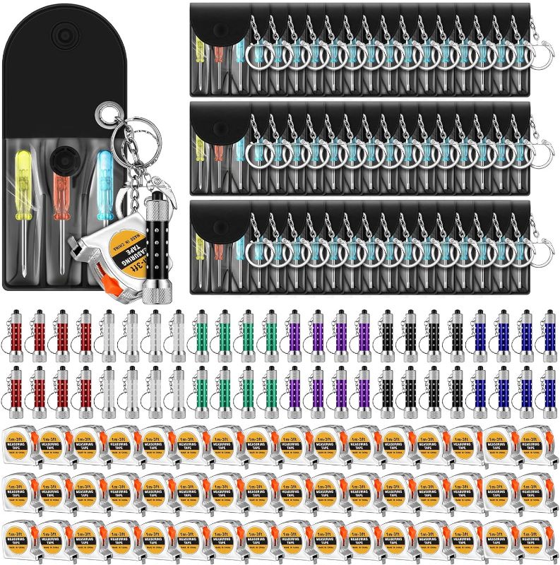 Photo 1 of 144 Pcs Mini Tape Measure Keychains Mini Screwdriver Keychain LED Lights Keychain Set Retractable Tape Measure Tool Party Favors Mini Hand Tool Bulk Gifts for Men Adult (Colorful)
