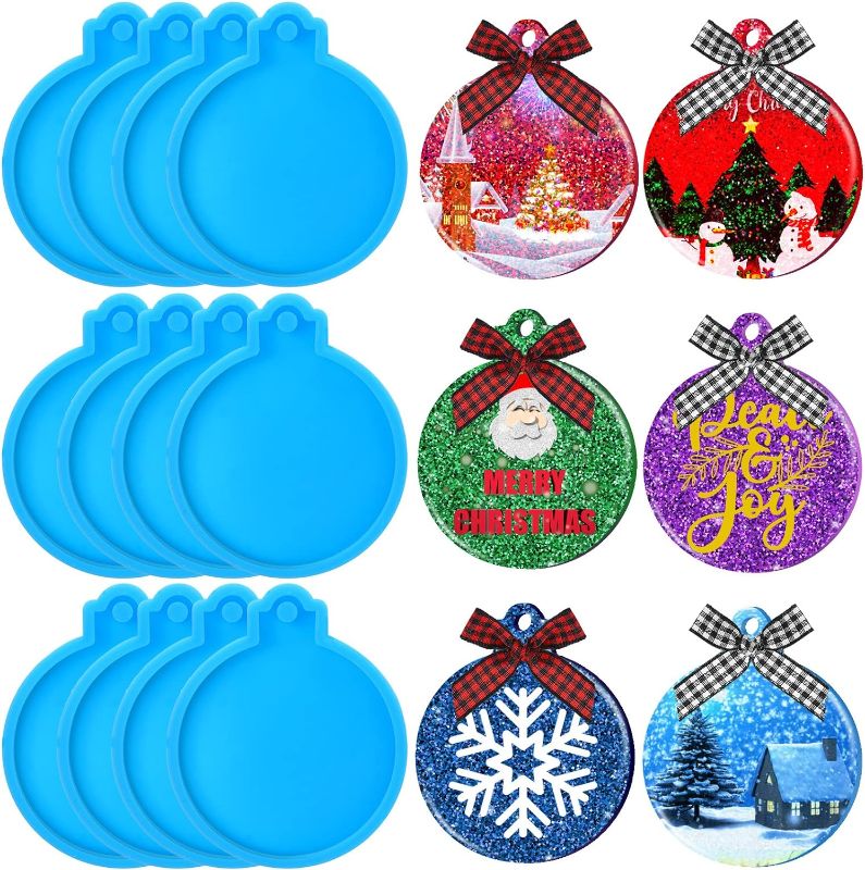 Photo 1 of 12 Pcs Christmas Resin Molds Silicone Christmas Ornament Molds Round Shape Epoxy Resin Molds Round Resin Pendant Mold with Rope for DIY Craft Keychain Pendant Jewelry Making Christmas Decorations
