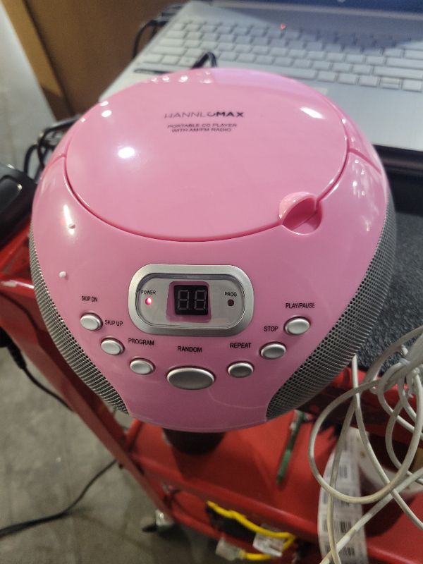 Photo 3 of HANNLOMAX HX-319CD Portable CD Boombox, AM/FM Radio, LED Display, Aux-in Jack, AC/DC Dual Power Source (Pink)