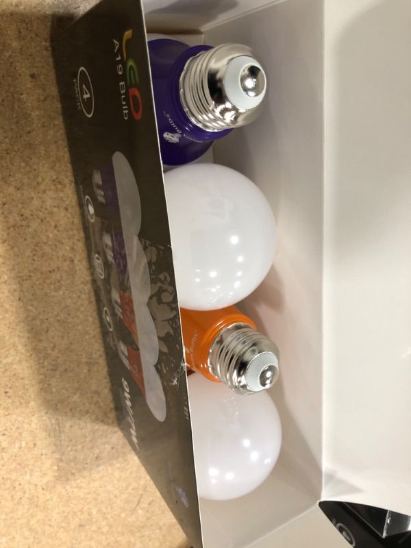 Photo 1 of 4 Pack A19 LED Purple Light Bulb LED Orange Light Bulb 120V E26 Base 9 Watt (60-watt Replacement) Purple Bulb Orange Bulb, Party Decoration, Porch,