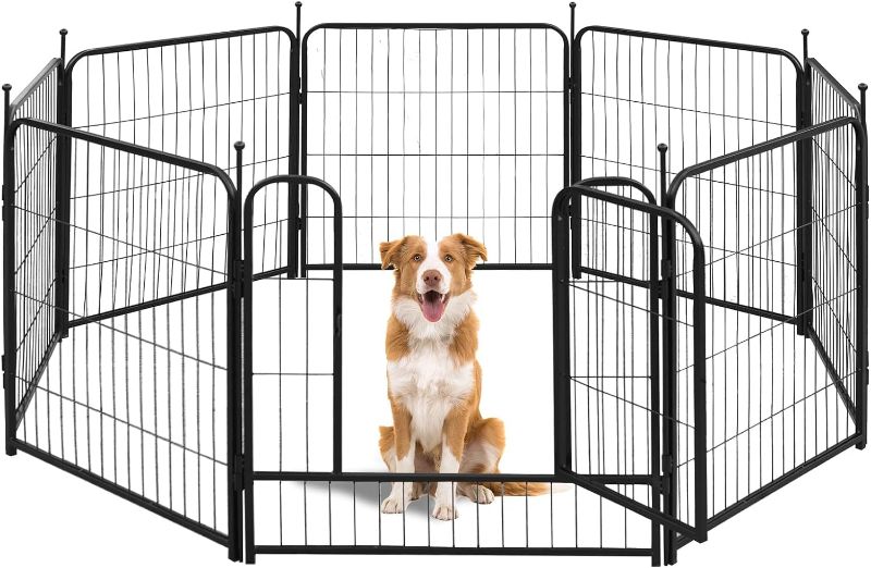 Photo 1 of 32" Pet Fence 8 Panels Rust Resistant Metal Outdoor Exercise Pet Pen with Doors for Large/Medium/Small Dogs, Pet Puppy Playpen for Yard, Camping, RV